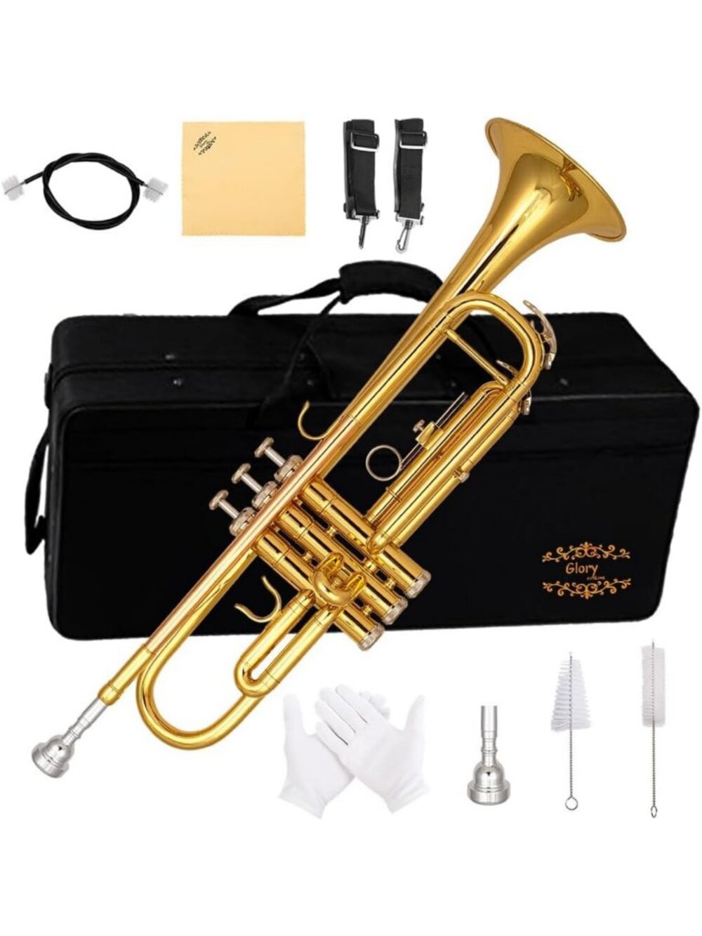 Brass Bb Trumpet for Beginners & Students, Standard B Flat with Case & Gloves